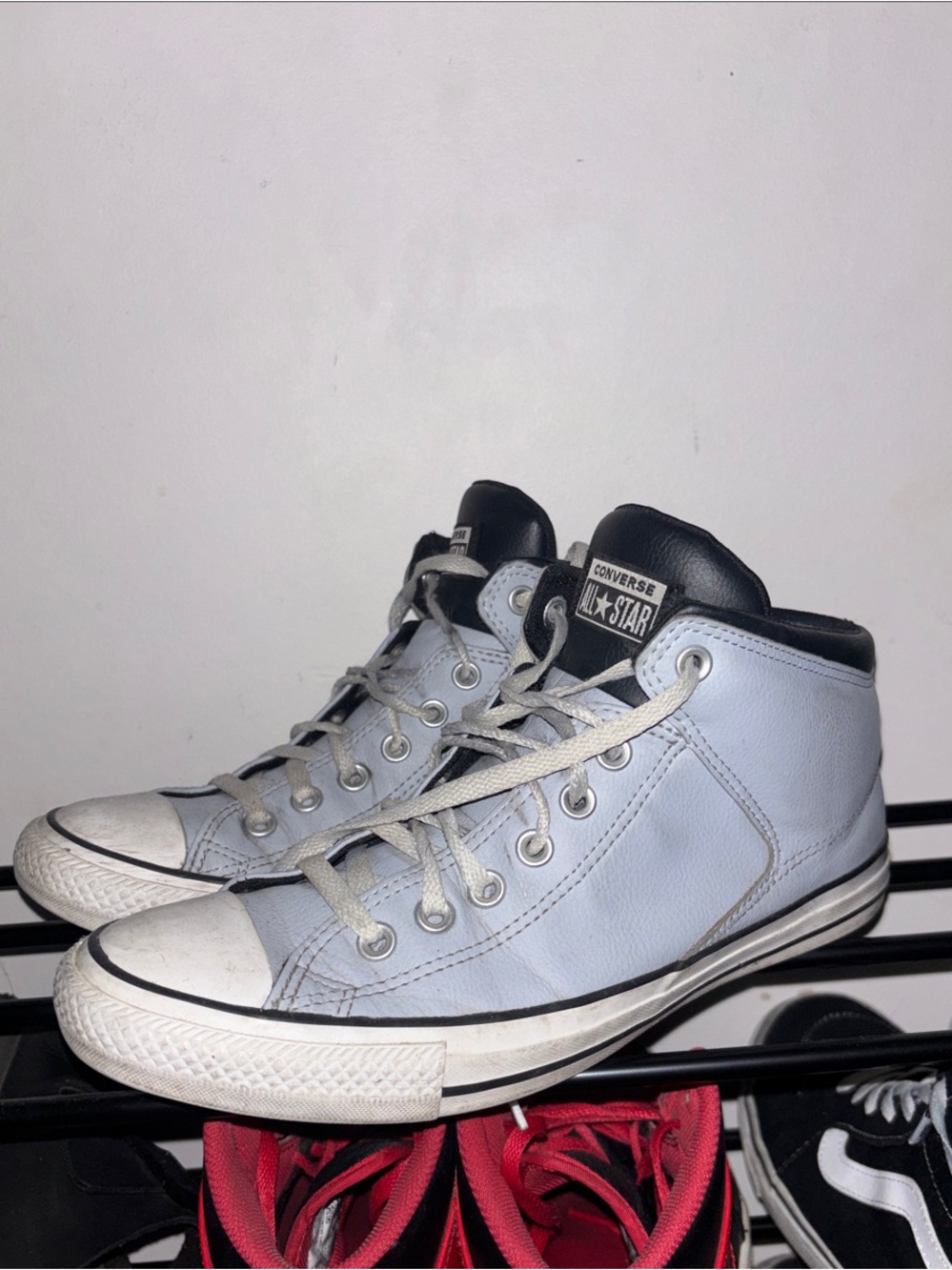 Converse Mid-Top Sneakers in Light Blue and Black